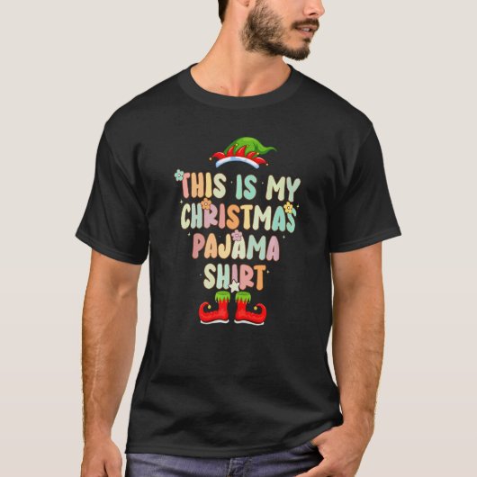 Groovy Style Elf Hat Pajama Christmas T-Shirt (Vorderseite)