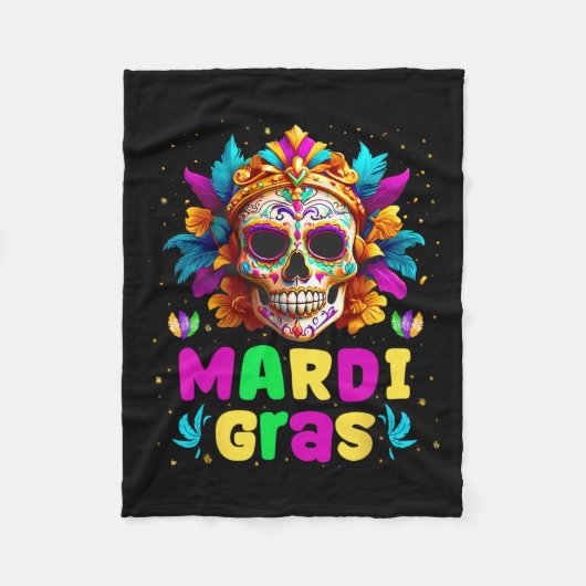 Groovy Sugar Skull Jester Costume Mardi Gras Men W Fleecedecke (Vorderseite)