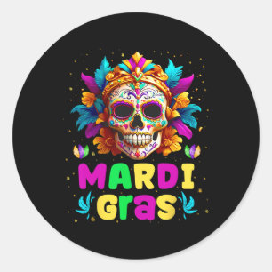 Groovy Sugar Skull Jester Costume Mardi Gras Men W Runder Aufkleber