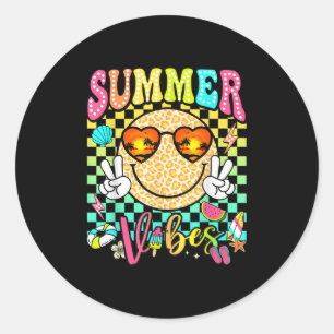 Groovy Summer Vibes Women Girl Kids Summer Beach V Runder Aufkleber