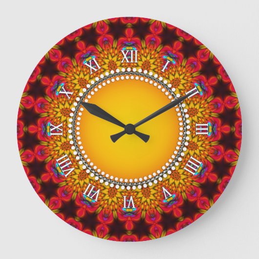 Groovy Sun Red Orange Yellow Energy Große Wanduhr (Vorderseite)