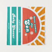 Groovy Sunshine Aquamarin Retro Baby Dusche Wandteppich (Vorderseite (Horizontal))