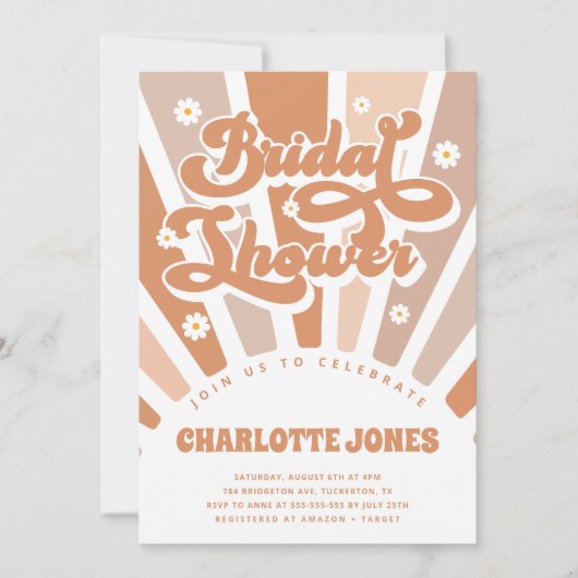 Groovy Sunshine Bohemisch Retro Brautparty Einladung (Vorderseite)