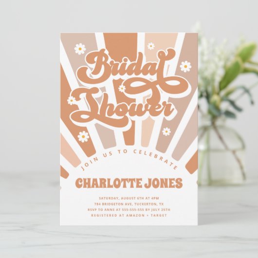 Groovy Sunshine Bohemisch Retro Brautparty Einladung (Stehend Vorderseite)