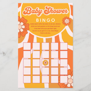 Groovy Sunshine Retro Baby Dusche Bingo Spiel