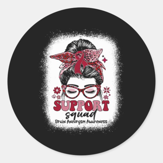 Groovy Support Squad Messy Bun Brain Aneurysm Runder Aufkleber (Vorderseite)