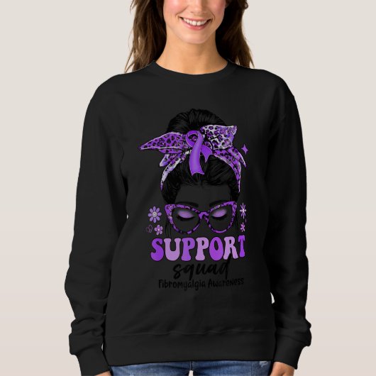 Groovy Support Squad Messy Bun Frauen Fibromyalgie Sweatshirt (Vorderseite)