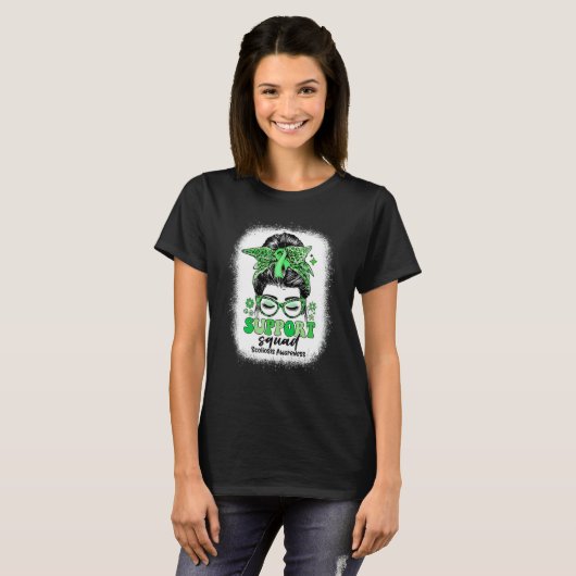 Groovy Support Squad Messy Bun Scoliosis Awareness T-Shirt (Vorne ganz)
