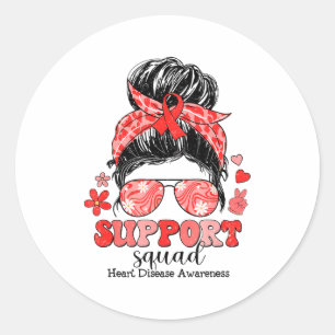 Groovy Support Squad Unordentliche Frisur Herzkran Runder Aufkleber