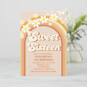 Groovy Sweet Sixteen | Retro Rainbow & Daisy Flowe Einladung (Stehend Vorderseite)
