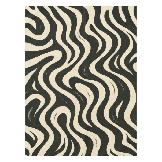 Groovy Swirl Black and Cream Tablecloth Tischdecke (Vorderseite)