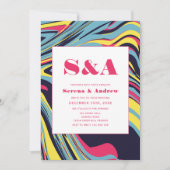 Groovy Swirl Marmor farbenfrohe moderne Hochzeit Einladung (Vorderseite)