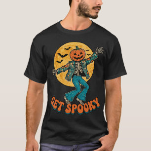 Groovy Tanz-Skelett-Kürbis Retro Art-Shirt T-Shirt