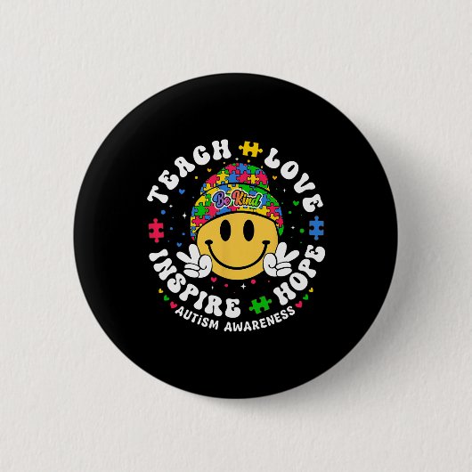 Groovy Teach Hope Liebe Inspirierte Lehrer Autismu Button (Vorderseite)