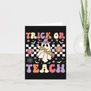 Groovy Teacher Halloween Retro Trick oder Teach Fl Karte