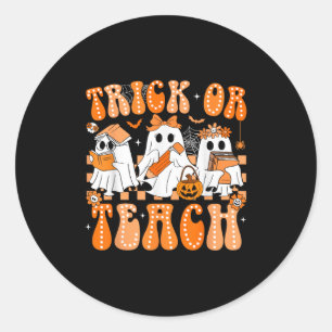 Groovy Teacher Halloween Trick oder lehren Geister Runder Aufkleber