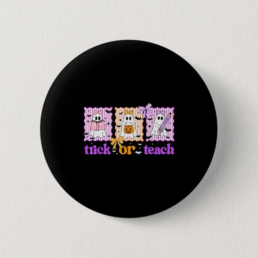 Groovy Teacher Halloween Trick Or Teach Ghost Men  Button (Vorderseite)