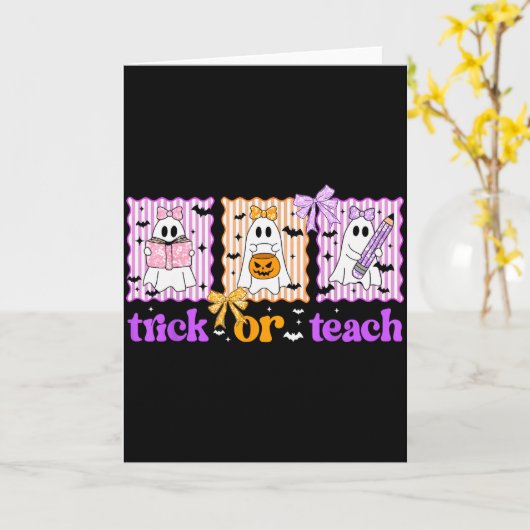 Groovy Teacher Halloween Trick Or Teach Ghost Men Karte (Gelbe Blume)