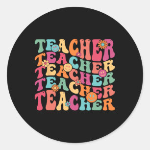 Groovy Teacher Inspiration Happy Back to School Runder Aufkleber