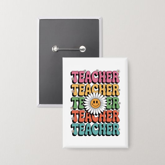 Groovy Teacher Niedlich Daisy Blume Retro Back Sch Button (Vorderseite/Rückseite)