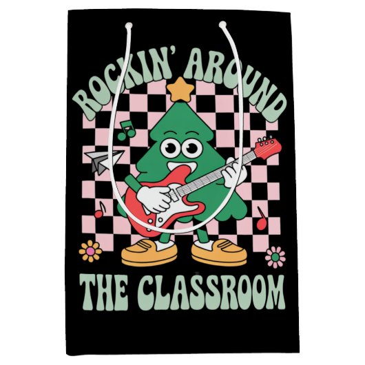 Groovy Teacher Xmas Rockin' Rund um das Klassenzim Mittlere Geschenktüte (Vorderseite)