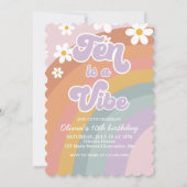 Groovy Ten ist ein lebhaftes Retro Rainbow 10. Geb Einladung (Vorderseite)