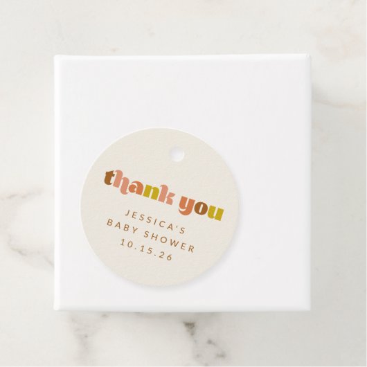 Groovy Terracotta Peach Retro Custom Baby Dusche Geschenkanhänger (Beispiel)