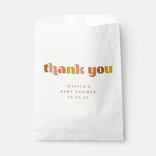 Groovy Terracotta Peach Retro Custom Baby Dusche Geschenktütchen (Vorderseite)