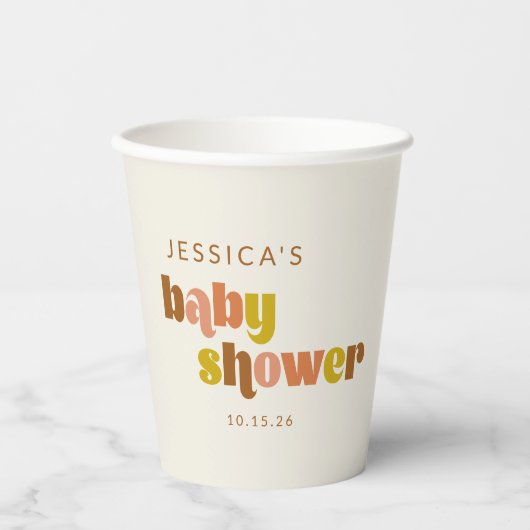 Groovy Terracotta Peach Retro Custom Baby Dusche Pappbecher (Vorderseite)