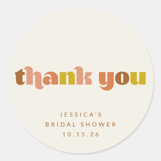 Groovy Terracotta Peach Retro Text Custom Dusche Runder Aufkleber (Vorderseite)