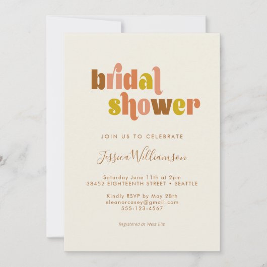 Groovy Terracotta Peach Typografy Brautparty Einladung (Vorderseite)