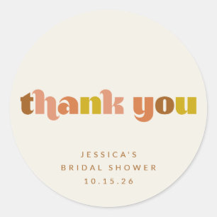 Groovy Terrakotta-Pfirsich Retro-Text Individuelle Runder Aufkleber