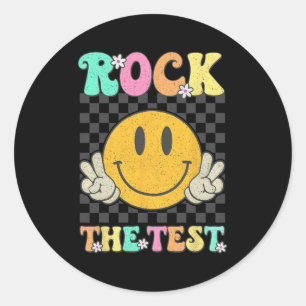 Groovy Test Day Rock the Test Smile Hippie Girls W Runder Aufkleber