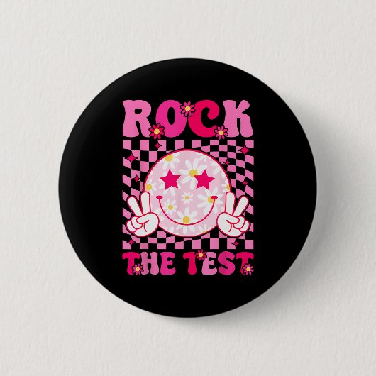 Groovy Test Day Rock the Test Smile Hippie Pink Gi Button (Vorderseite)