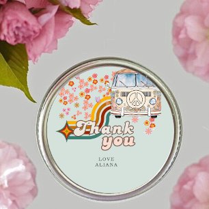 Groovy Thank You Daisy Boho Floral Van Favor Runder Aufkleber