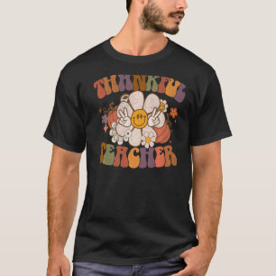 Groovy Thankful Teacher Fall Blume Pumpkins Retro T-Shirt