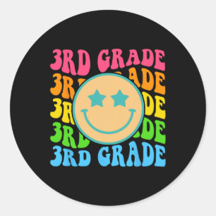 Groovy Third Grade Vibes Face Retro Lehrer zurück Runder Aufkleber