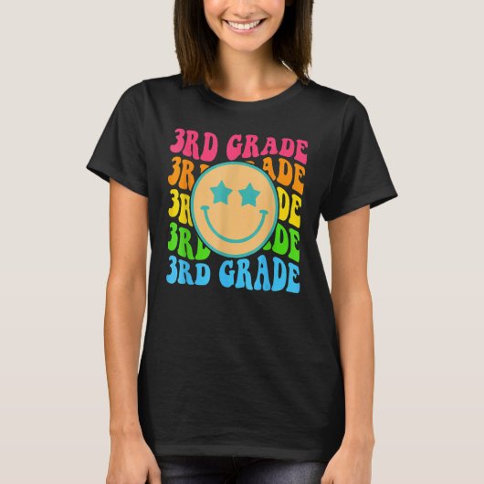 Groovy Third Grade Vibes Face Retro Lehrer zurück T-Shirt (Vorderseite)