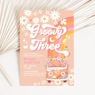 Groovy THREE Pink Pink Pfirsich Gänseblümchen Hipp Einladung