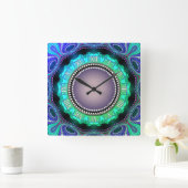 Groovy Time Aqua Green Lila Wall Clock Quadratische Wanduhr (Zuhause)