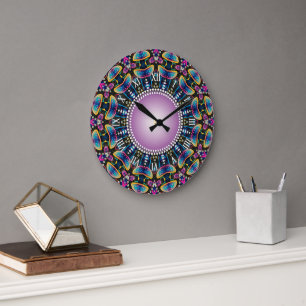 Groovy Time Mushrooms Neon Mandala Große Wanduhr