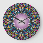 Groovy Time Mushrooms Neon Mandala Große Wanduhr (Vorderseite)