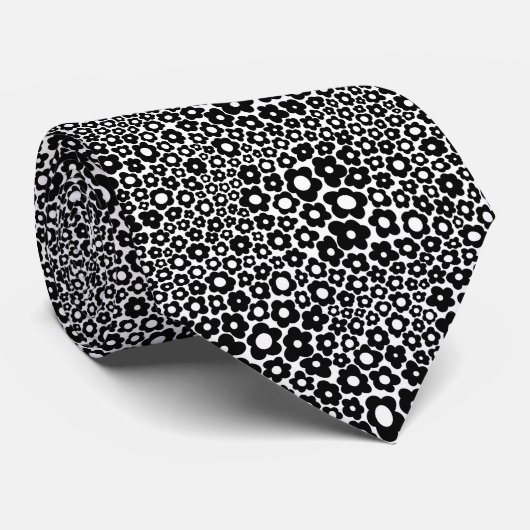 Groovy Tiny Black and White Daisies Neck Tie Krawatte (Gerollt)