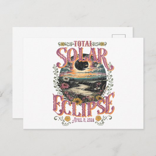 Groovy Total Solar Eclipse 8. April 2024 Astronomi Postkarte (Vorne/Hinten)