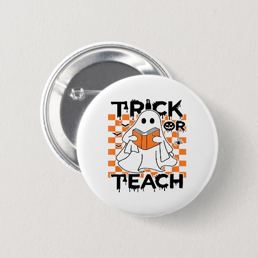 Groovy Trick oder lehren Ghost Lehrer Halloween Button (Vorne & Hinten)