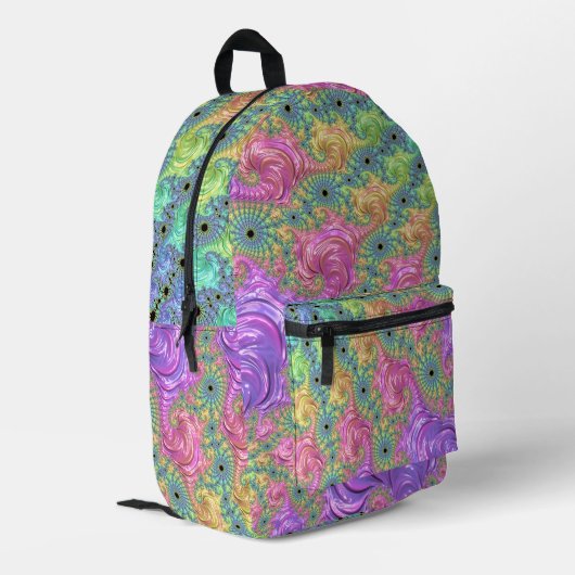 Groovy Trippy Boho Jewel Tone Rainbow Fraktal Bedruckter Rucksack (Rückseitige Ecke links)