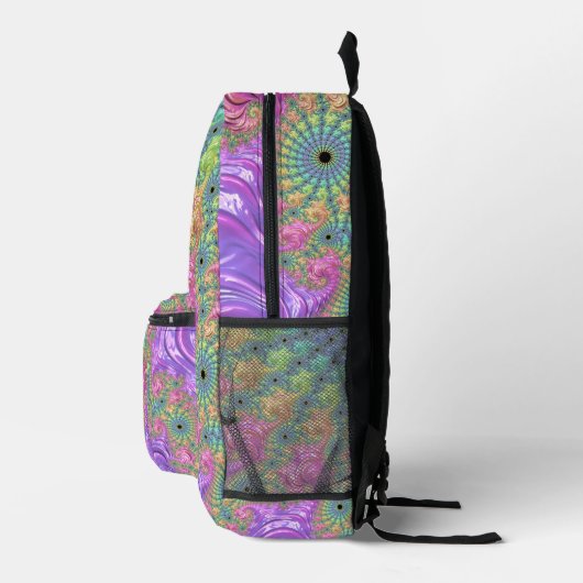 Groovy Trippy Boho Jewel Tone Rainbow Fraktal Bedruckter Rucksack (Rechts)