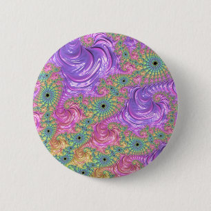 Groovy Trippy Boho Jewel Tone Rainbow Fraktal Button