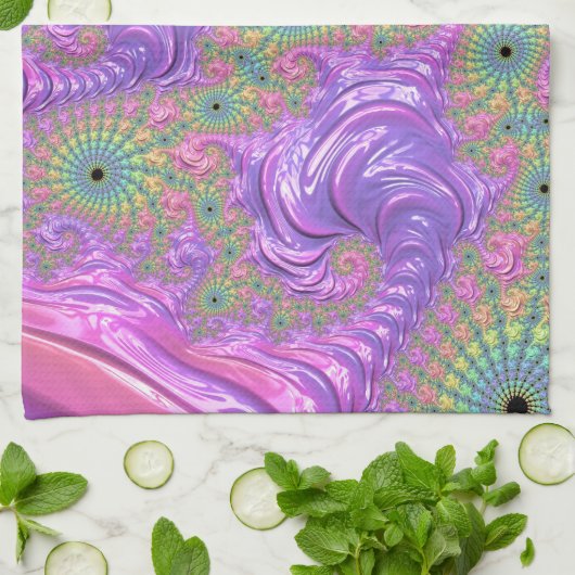 Groovy Trippy Boho Jewel Tone Rainbow Fraktal Geschirrtuch (Gefaltet)