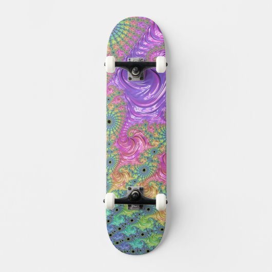 Groovy Trippy Boho Jewel Tone Rainbow Fraktal Skateboard (Vorderseite)